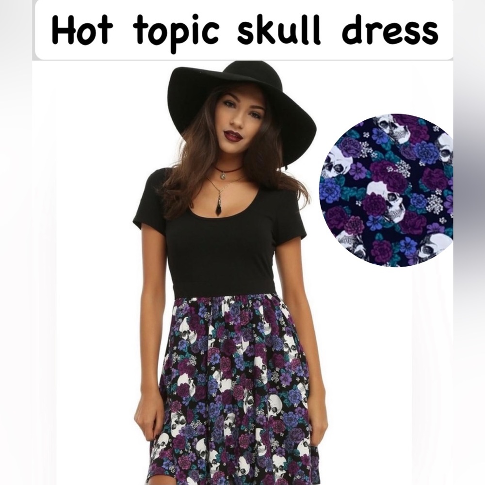 Hot Topic Black & Purple Floral Skull Dress